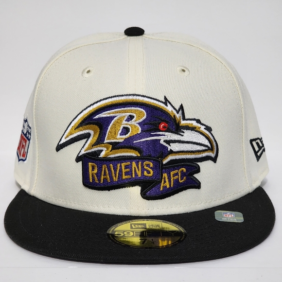 New Era Baltimore Ravens On-Field Cap 59Fifty NFL 7 1/4 Fitted Hat Black Cream - Picture 1 of 8